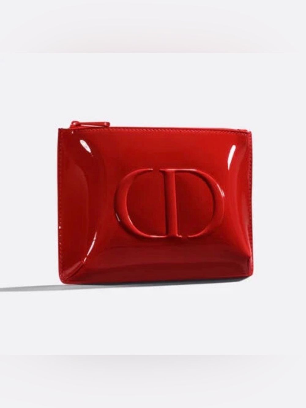 DIOR Beauty Red Patent CD Logo Cosmetic Makeup Bag Pouch 7”x 5” NEW!